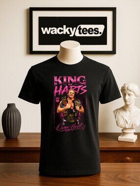 King of Harts Wrestling Legend Owen Hart Title Wrestler Style Graphic Tee Shirt